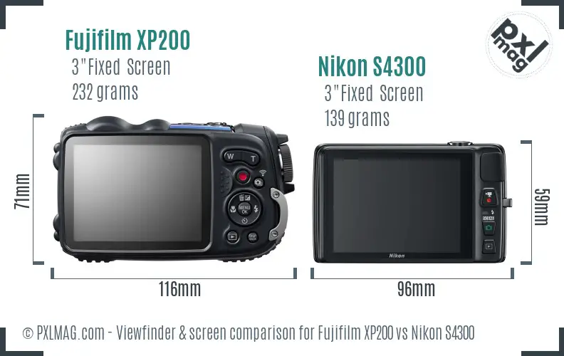 Fujifilm XP200 vs Nikon S4300 Screen and Viewfinder comparison