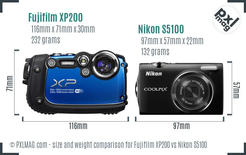Fujifilm XP200 vs Nikon S5100 size comparison