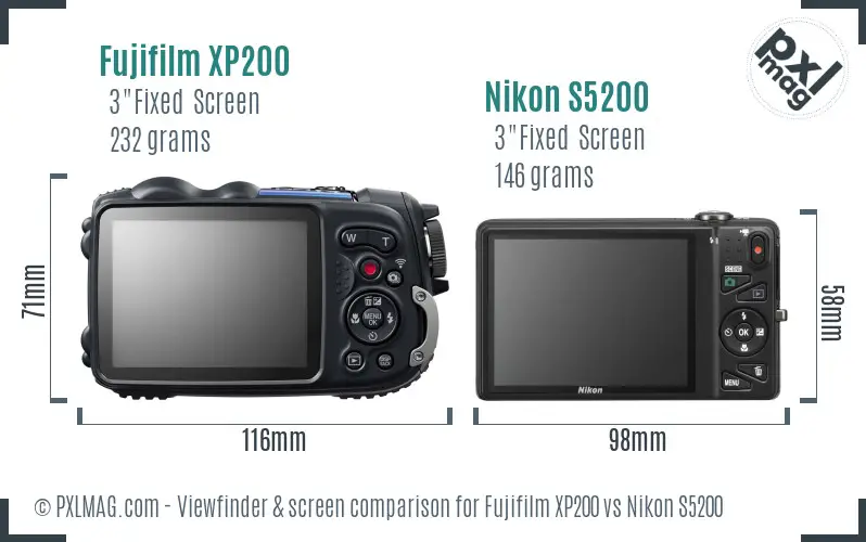 Fujifilm XP200 vs Nikon S5200 Screen and Viewfinder comparison Fujifilm XP200 vs Nikon S5200 Screen and Viewfinder comparison