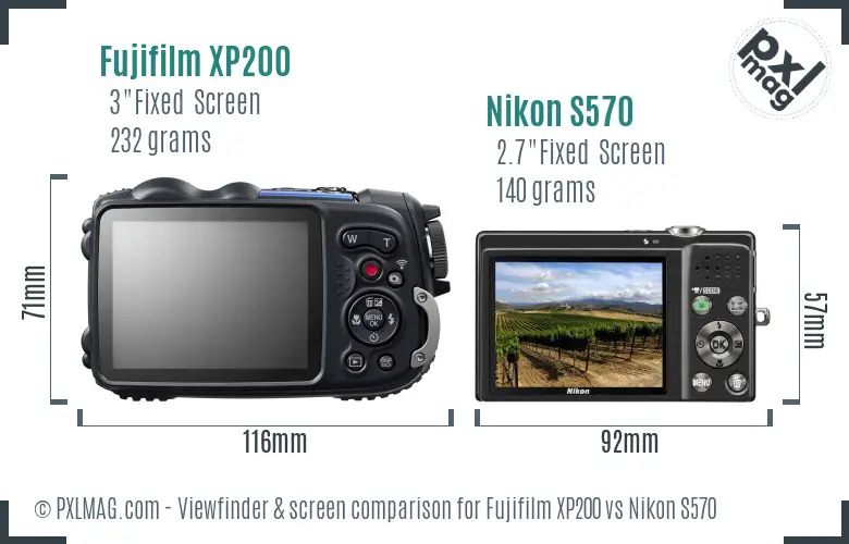 Fujifilm XP200 vs Nikon S570 Screen and Viewfinder comparison
