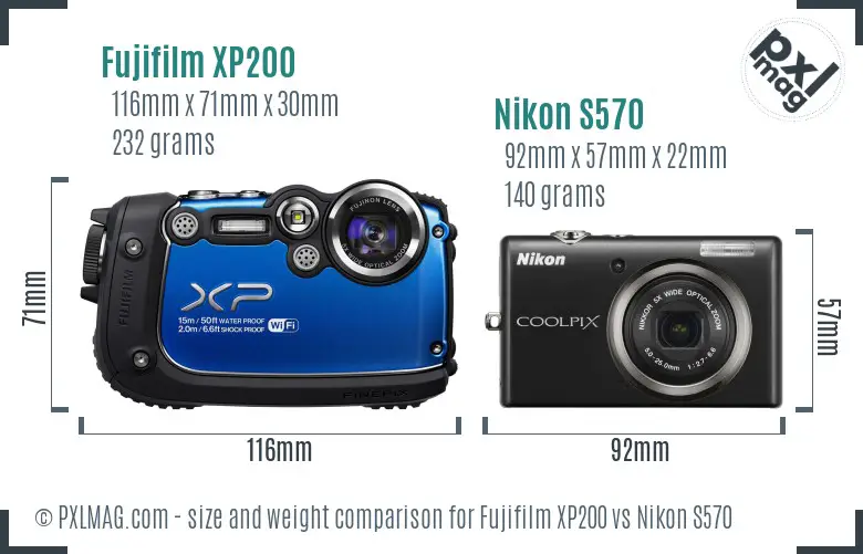 Fujifilm XP200 vs Nikon S570 size comparison