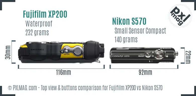 Fujifilm XP200 vs Nikon S570 top view buttons comparison