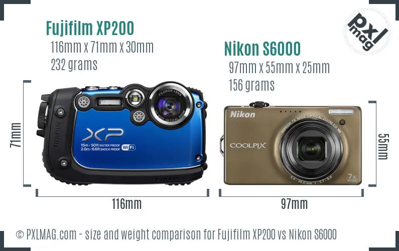 Fujifilm XP200 vs Nikon S6000 size comparison Fujifilm XP200 vs Nikon S6000 size comparison