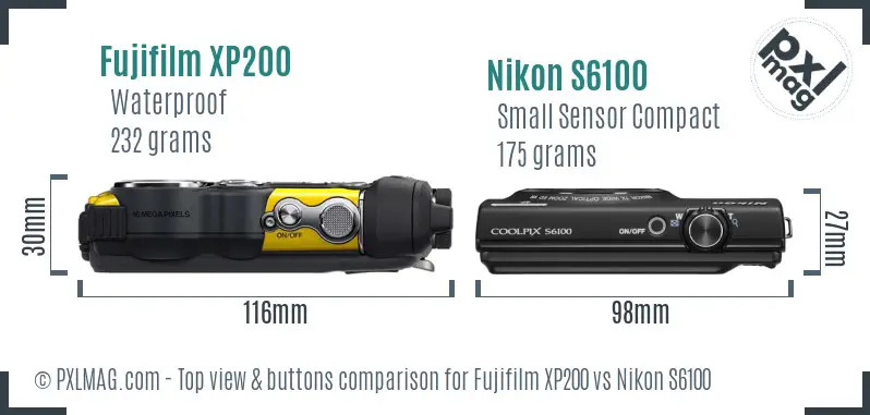 Fujifilm XP200 vs Nikon S6100 top view buttons comparison