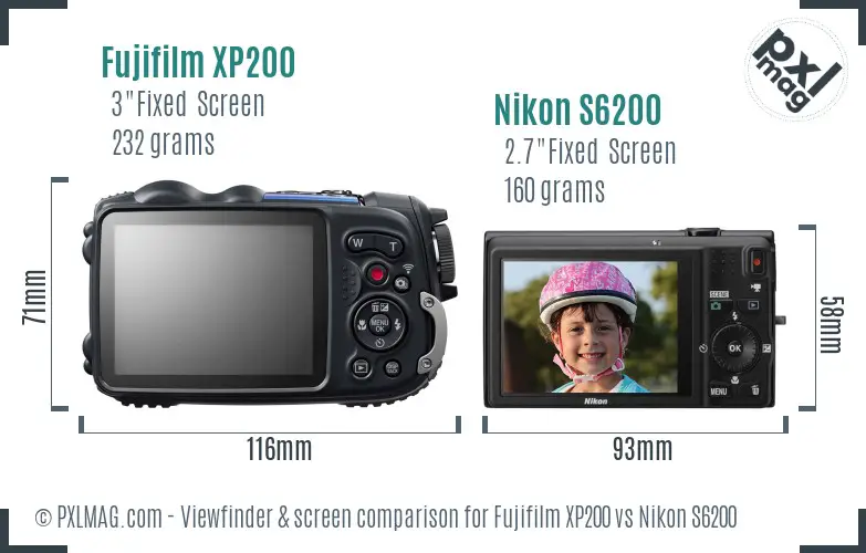 Fujifilm XP200 vs Nikon S6200 Screen and Viewfinder comparison