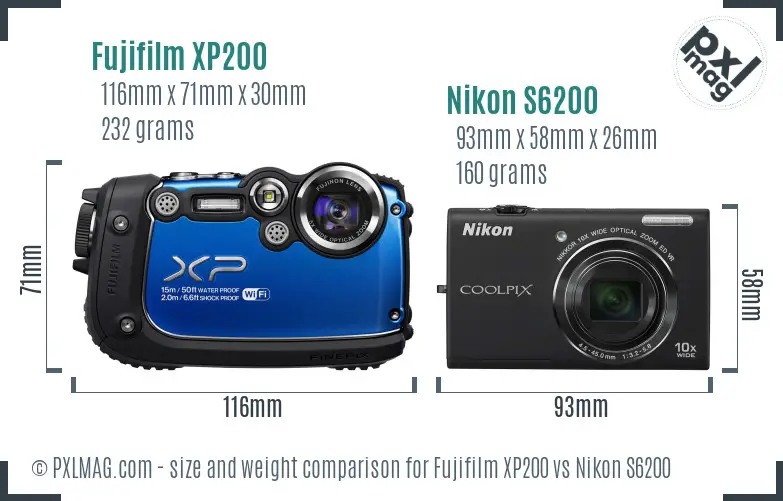 Fujifilm XP200 vs Nikon S6200 size comparison