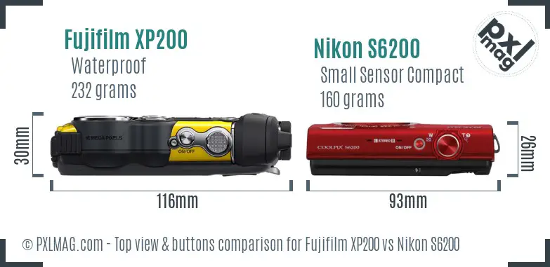 Fujifilm XP200 vs Nikon S6200 top view buttons comparison