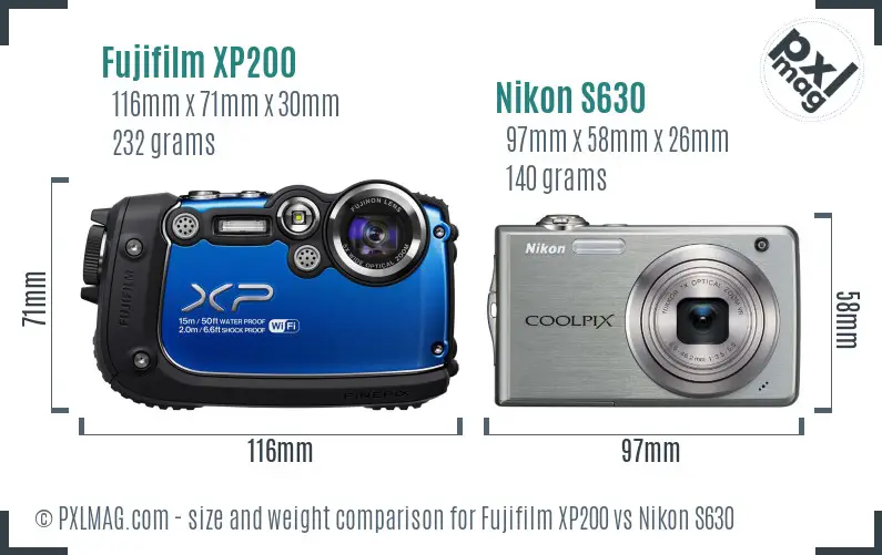 Fujifilm XP200 vs Nikon S630 size comparison