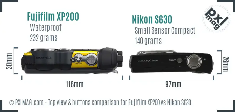 Fujifilm XP200 vs Nikon S630 top view buttons comparison