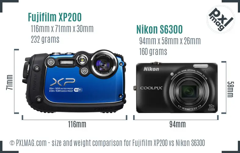 Fujifilm XP200 vs Nikon S6300 size comparison Fujifilm XP200 vs Nikon S6300 size comparison