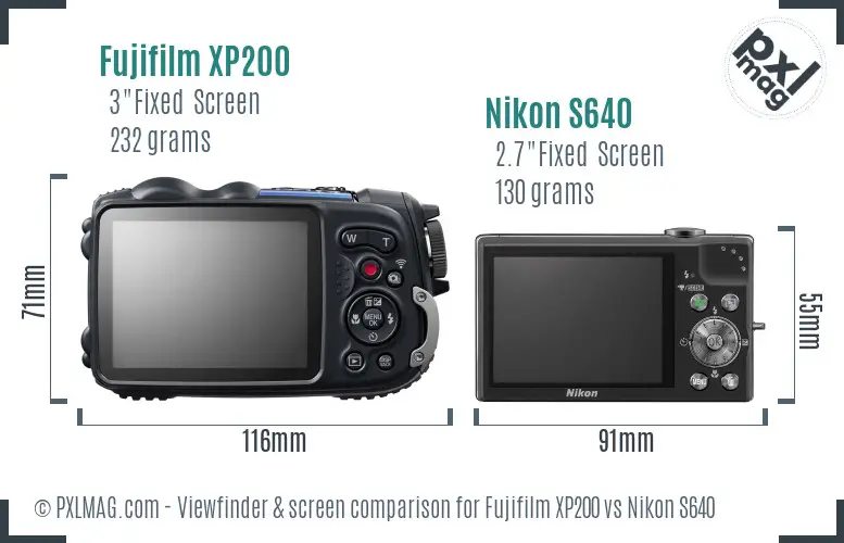 Fujifilm XP200 vs Nikon S640 Screen and Viewfinder comparison Fujifilm XP200 vs Nikon S640 Screen and Viewfinder comparison