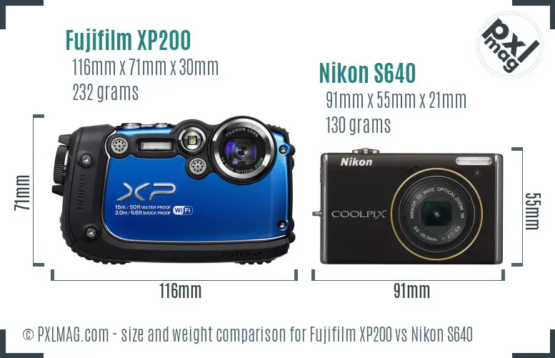 Fujifilm XP200 vs Nikon S640 size comparison Fujifilm XP200 vs Nikon S640 size comparison