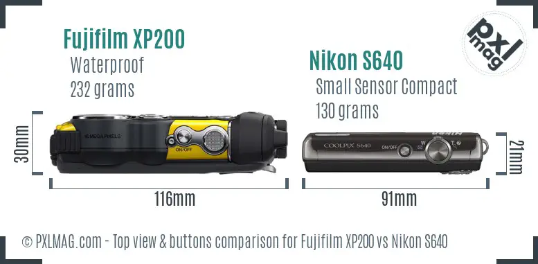 Fujifilm XP200 vs Nikon S640 top view buttons comparison Fujifilm XP200 vs Nikon S640 top view buttons comparison
