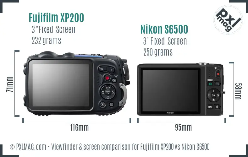 Fujifilm XP200 vs Nikon S6500 Screen and Viewfinder comparison