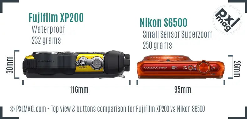 Fujifilm XP200 vs Nikon S6500 top view buttons comparison