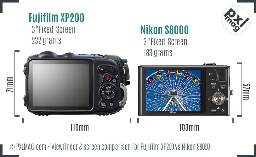 Fujifilm XP200 vs Nikon S8000 Screen and Viewfinder comparison Fujifilm XP200 vs Nikon S8000 Screen and Viewfinder comparison