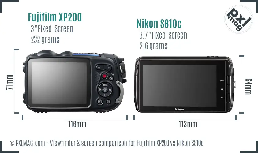Fujifilm XP200 vs Nikon S810c Screen and Viewfinder comparison