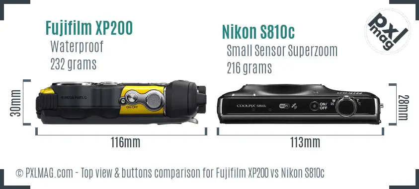 Fujifilm XP200 vs Nikon S810c top view buttons comparison