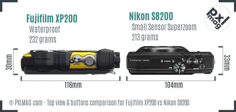 Fujifilm XP200 vs Nikon S8200 top view buttons comparison