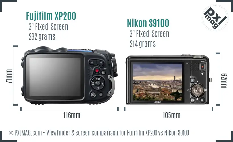 Fujifilm XP200 vs Nikon S9100 Screen and Viewfinder comparison