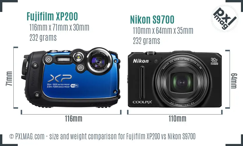 Fujifilm XP200 vs Nikon S9700 size comparison Fujifilm XP200 vs Nikon S9700 size comparison