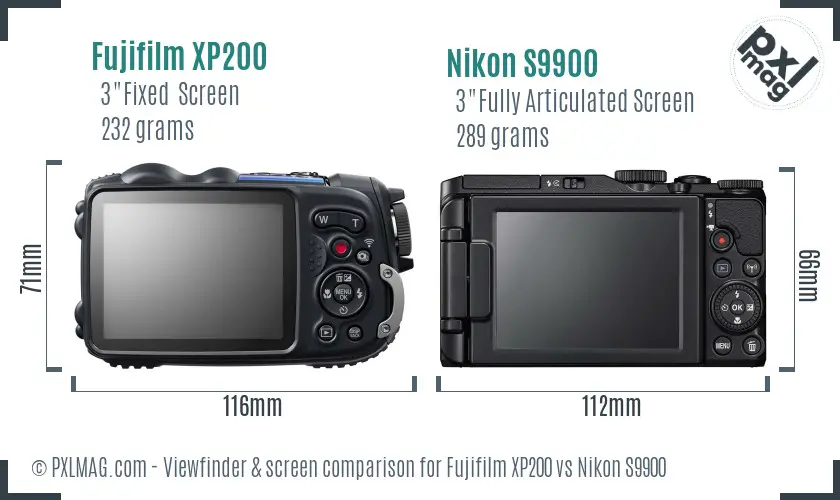 Fujifilm XP200 vs Nikon S9900 Screen and Viewfinder comparison