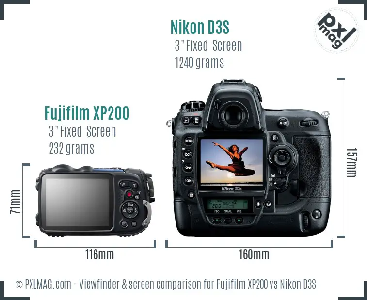 Fujifilm XP200 vs Nikon D3S Screen and Viewfinder comparison