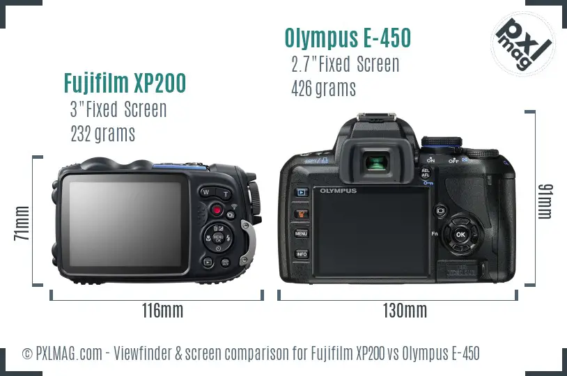 Fujifilm XP200 vs Olympus E-450 Screen and Viewfinder comparison