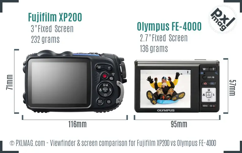 Fujifilm XP200 vs Olympus FE-4000 Screen and Viewfinder comparison
