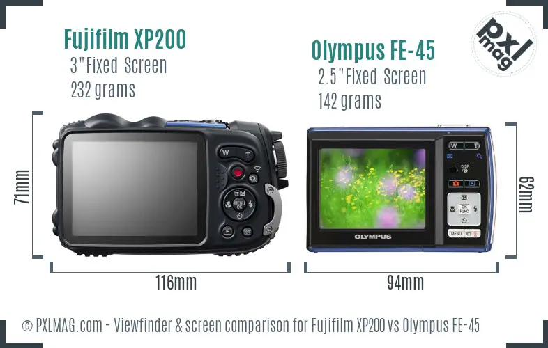 Fujifilm XP200 vs Olympus FE-45 Screen and Viewfinder comparison