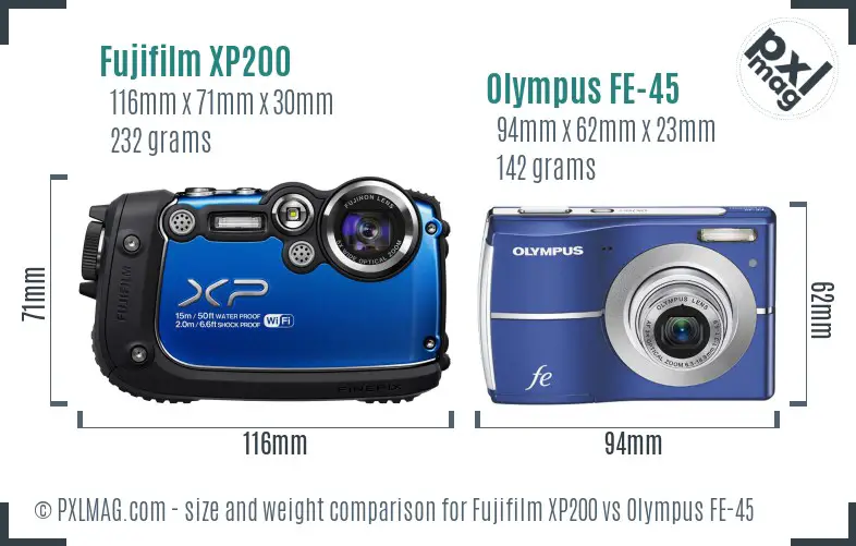 Fujifilm XP200 vs Olympus FE-45 size comparison