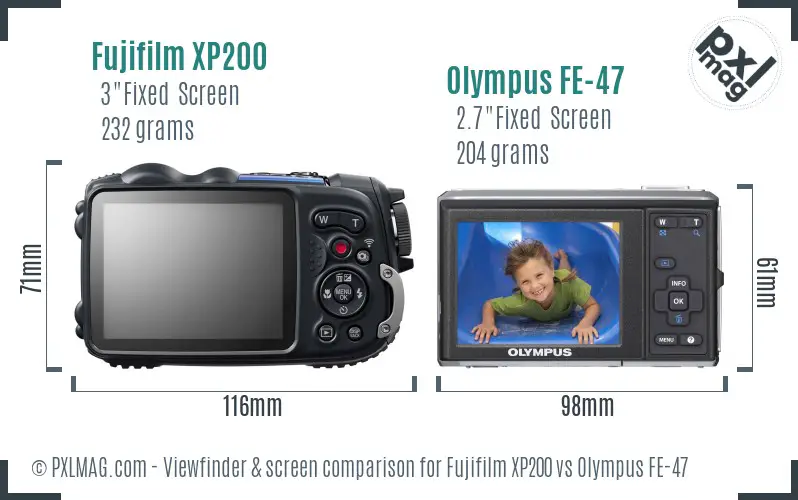 Fujifilm XP200 vs Olympus FE-47 Screen and Viewfinder comparison