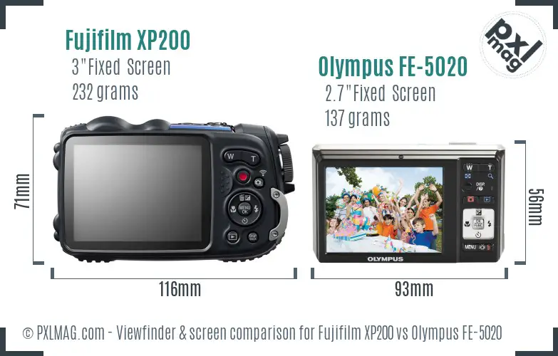 Fujifilm XP200 vs Olympus FE-5020 Screen and Viewfinder comparison