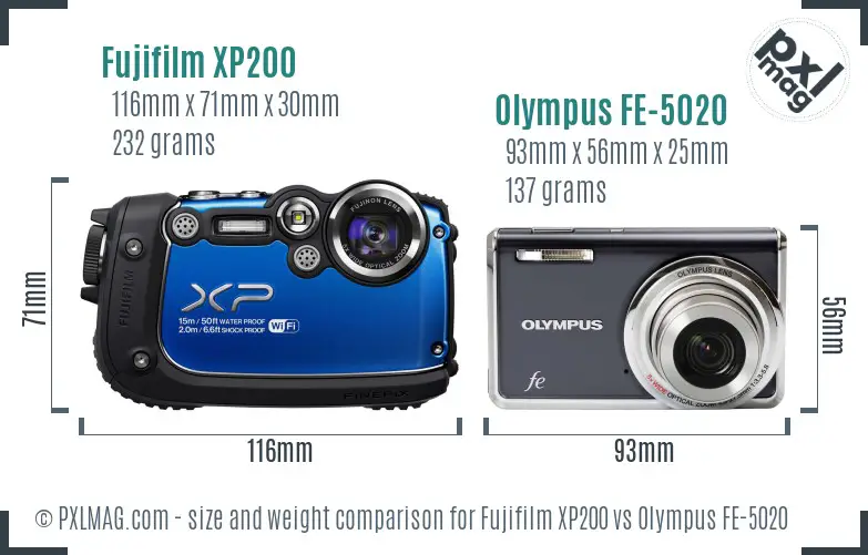 Fujifilm XP200 vs Olympus FE-5020 size comparison