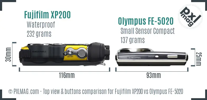 Fujifilm XP200 vs Olympus FE-5020 top view buttons comparison