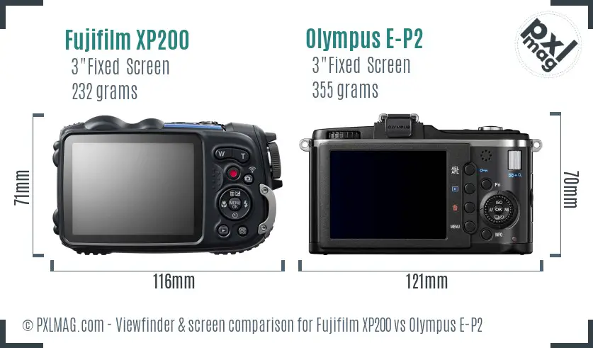 Fujifilm XP200 vs Olympus E-P2 Screen and Viewfinder comparison