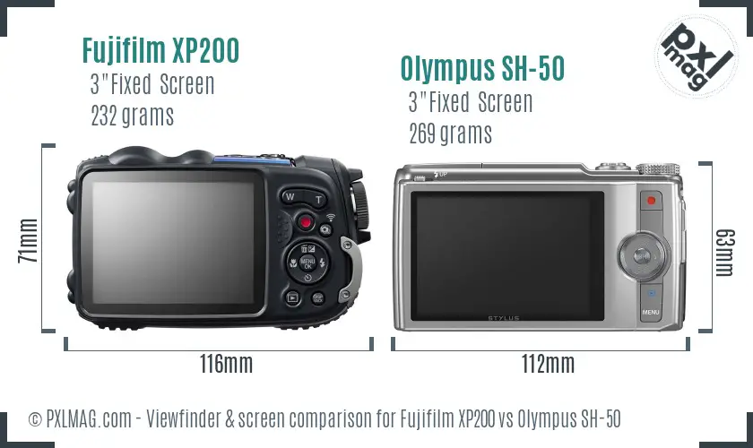 Fujifilm XP200 vs Olympus SH-50 Screen and Viewfinder comparison