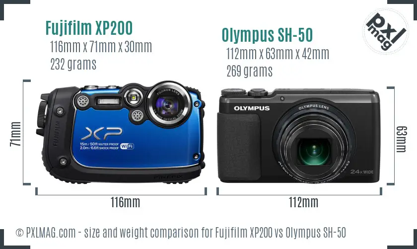Fujifilm XP200 vs Olympus SH-50 size comparison