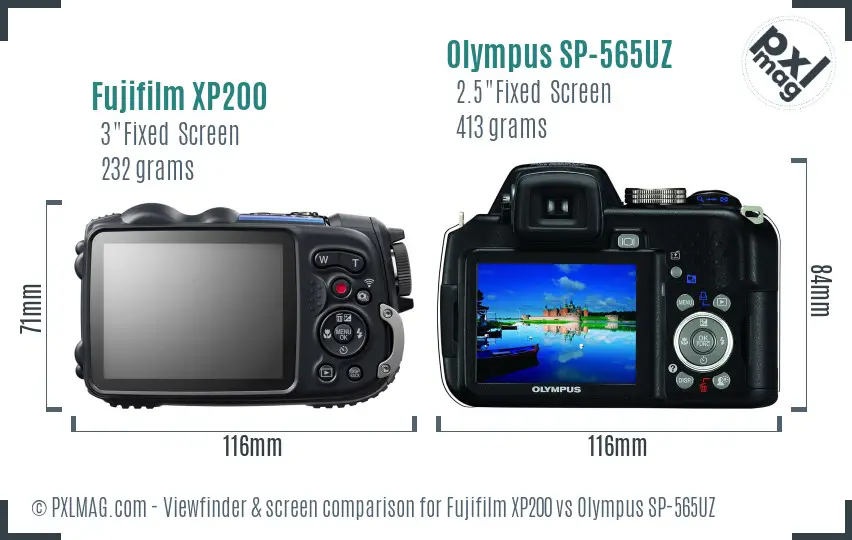 Fujifilm XP200 vs Olympus SP-565UZ Screen and Viewfinder comparison