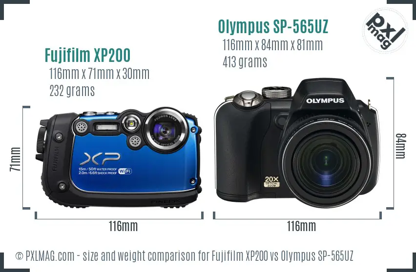 Fujifilm XP200 vs Olympus SP-565UZ size comparison