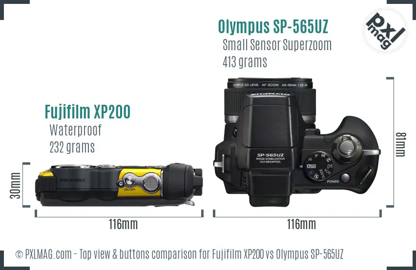 Fujifilm XP200 vs Olympus SP-565UZ top view buttons comparison