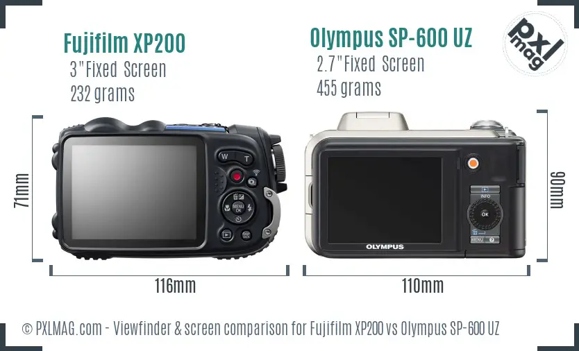 Fujifilm XP200 vs Olympus SP-600 UZ Screen and Viewfinder comparison Fujifilm XP200 vs Olympus SP-600 UZ Screen and Viewfinder comparison