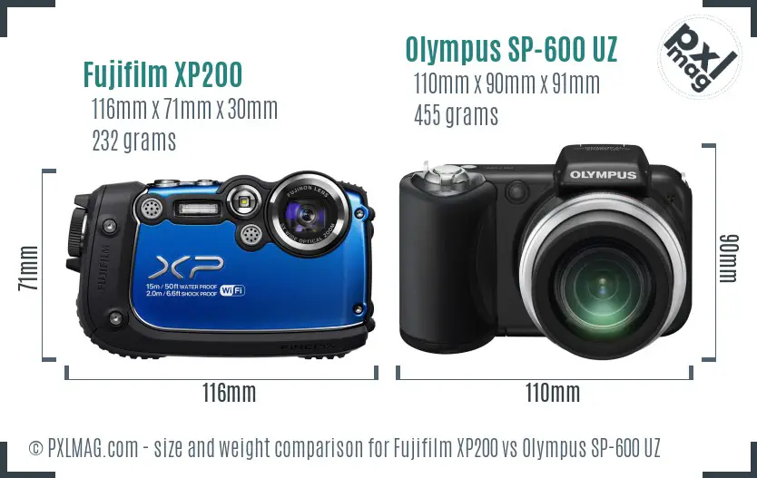 Fujifilm XP200 vs Olympus SP-600 UZ size comparison Fujifilm XP200 vs Olympus SP-600 UZ size comparison