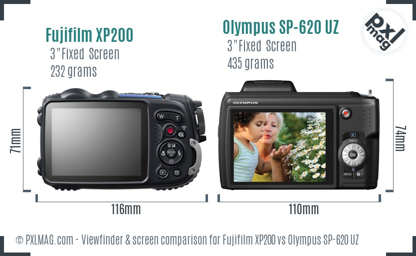 Fujifilm XP200 vs Olympus SP-620 UZ Screen and Viewfinder comparison