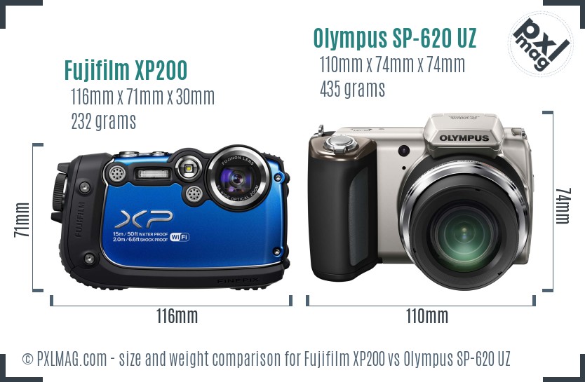 Fujifilm XP200 vs Olympus SP-620 UZ size comparison