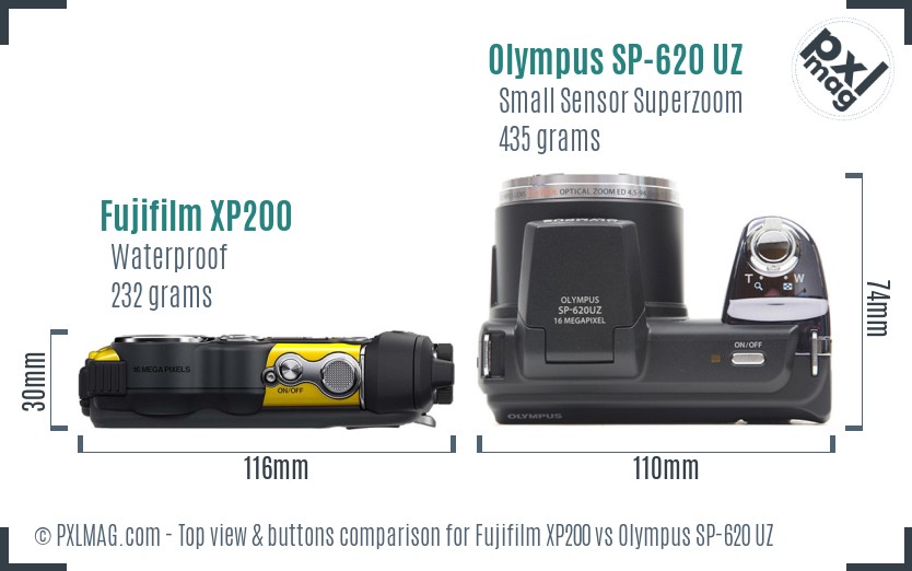 Fujifilm XP200 vs Olympus SP-620 UZ top view buttons comparison