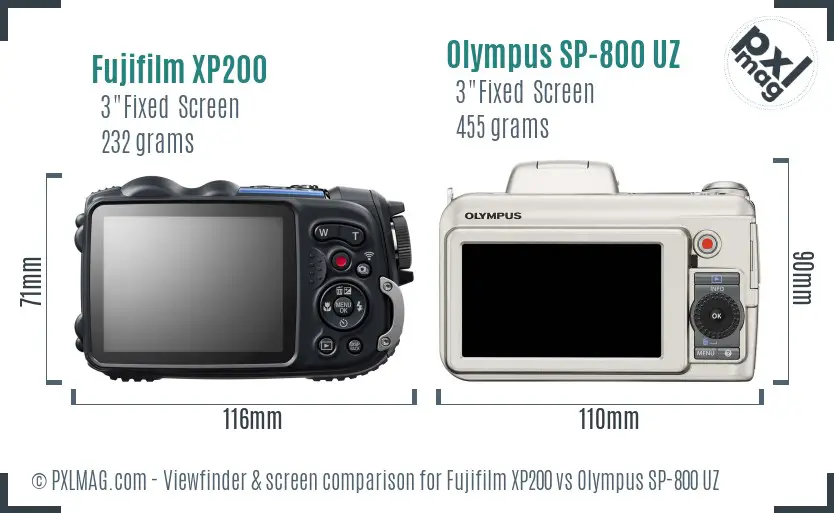 Fujifilm XP200 vs Olympus SP-800 UZ Screen and Viewfinder comparison Fujifilm XP200 vs Olympus SP-800 UZ Screen and Viewfinder comparison