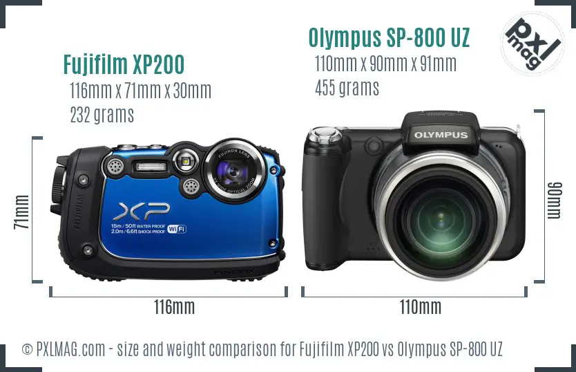 Fujifilm XP200 vs Olympus SP-800 UZ size comparison Fujifilm XP200 vs Olympus SP-800 UZ size comparison