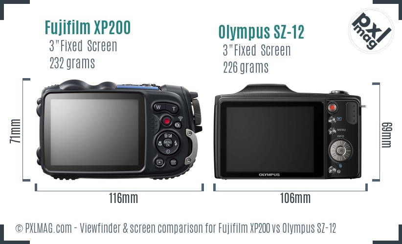 Fujifilm XP200 vs Olympus SZ-12 Screen and Viewfinder comparison