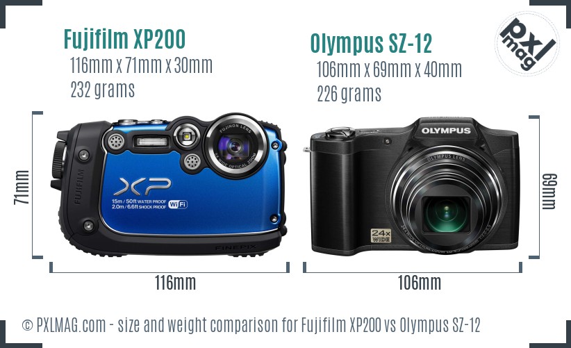 Fujifilm XP200 vs Olympus SZ-12 size comparison